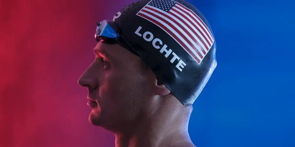 Profile portrait of swimmer in USA cap